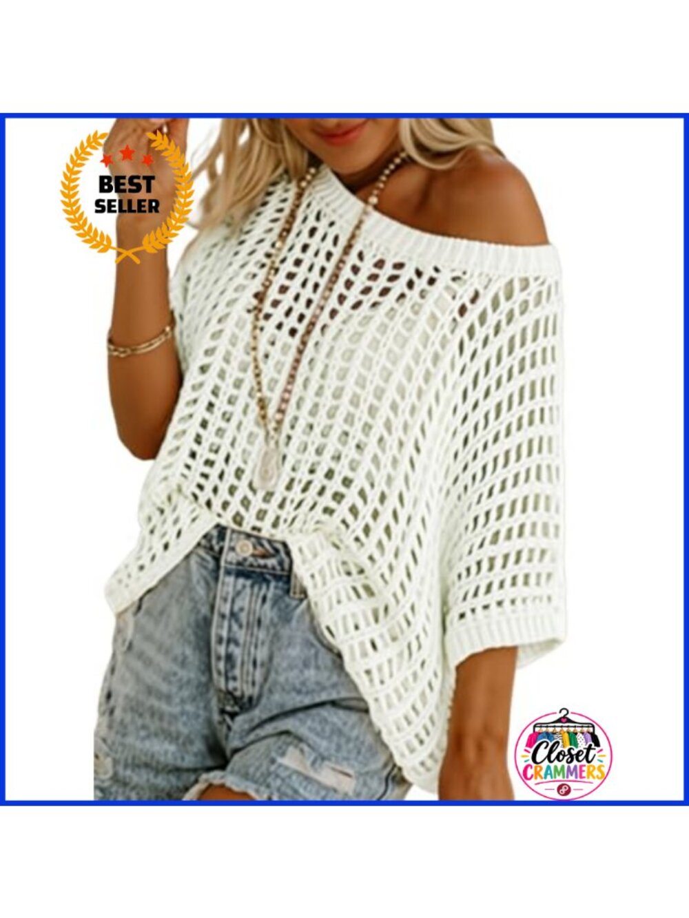 Crochet Hollow Out Short Sleeve Sweater Pullover